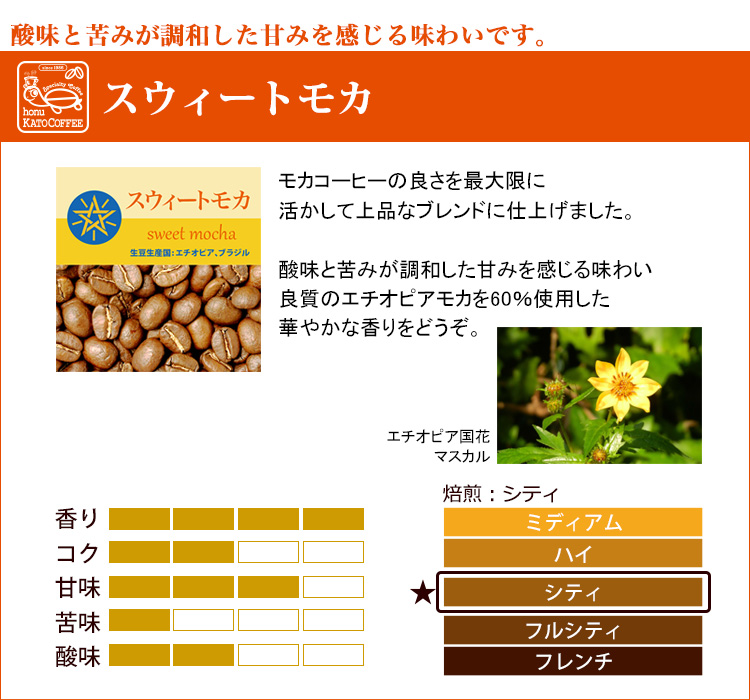 1kg]スウィートモカ500g×2袋セット(スウィート×2）/珈琲豆 | honu加藤